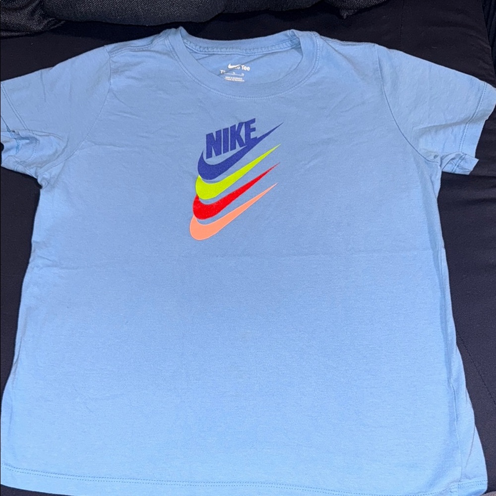 Nike Boys Light Blue Tee with Multicolor Logo
